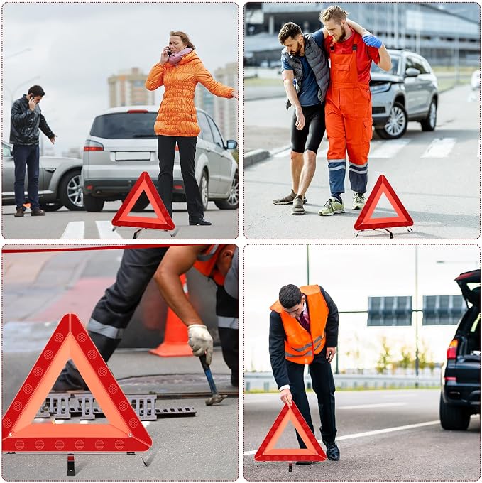 Warning Safety Triangles for Vehicles Foldable Roadside Emergency Kit Emergency Reflective Triangles with Base and Carrying Case for Cars Trucks Breakdown(12 Pack)