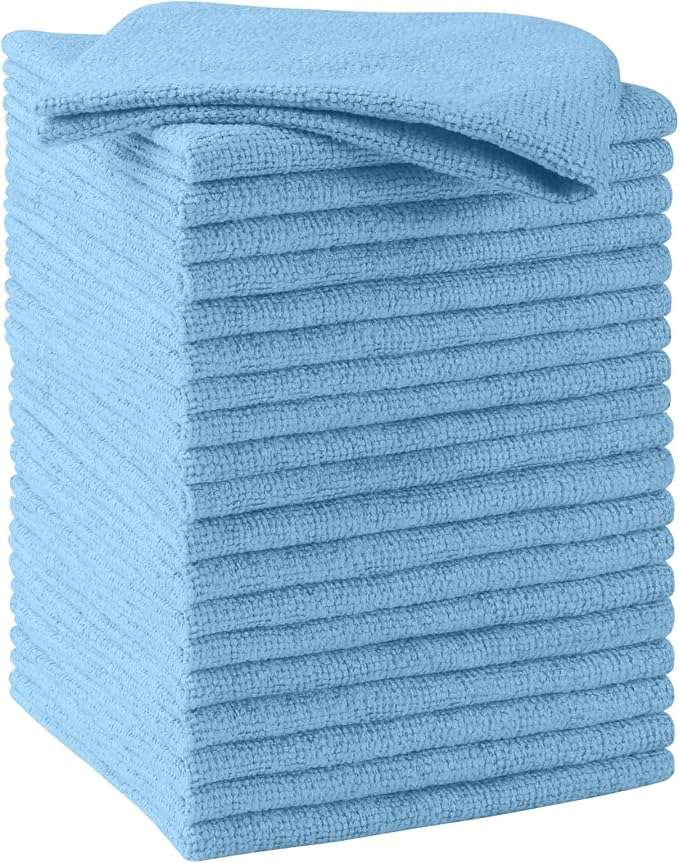 Blue Microfiber Cleaning Cloths, 20 Pack Cleaning Rags - Lint Free & Scratch-Free Microfiber Towels for Cars, House & Kitchen, Absorbent Cleaning Towels, 11.5 x 11.5 Inch