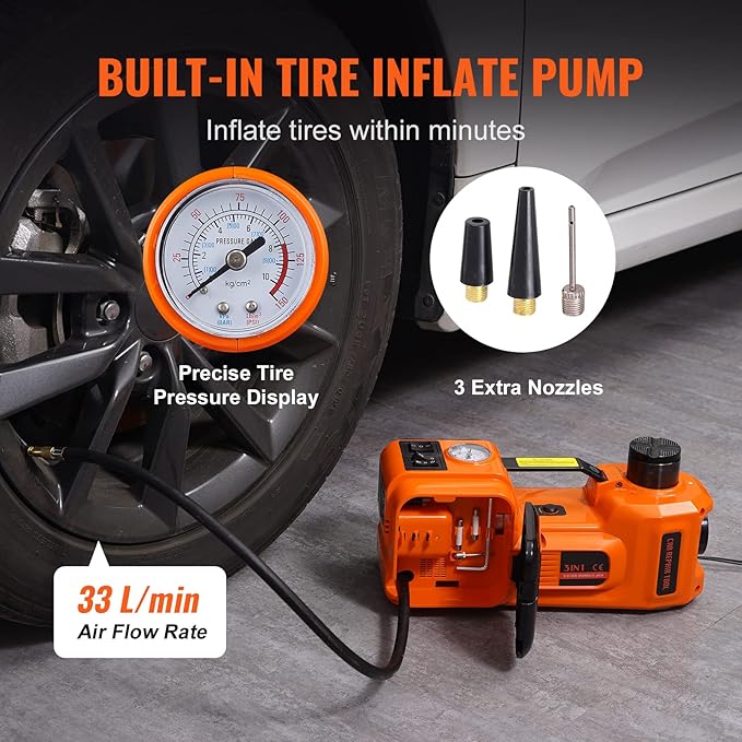 Electric Car Jack, 5 Ton/11023 LBS Hydraulic Jack Lift with Built-in Inflatable Pump and LED Light