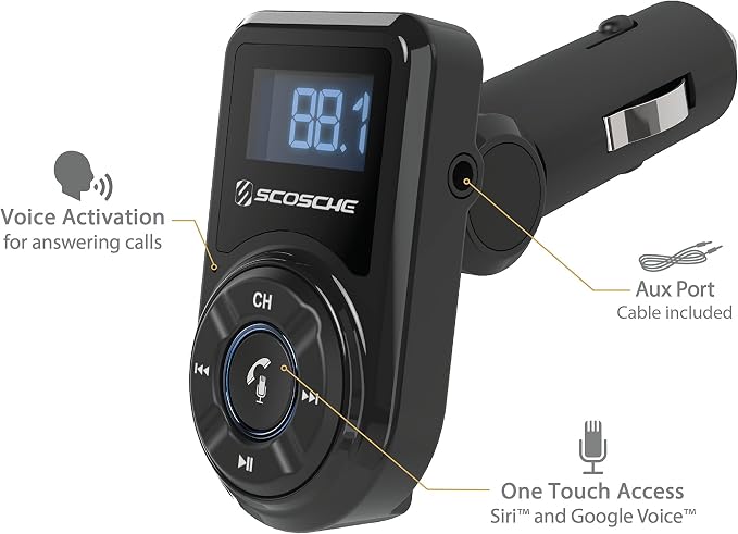 BTFM3 BTFREQ Universal Bluetooth Hands-Free Car Kit with Digital FM Transmitter and 10-Watt USB Car Charger - Black XL