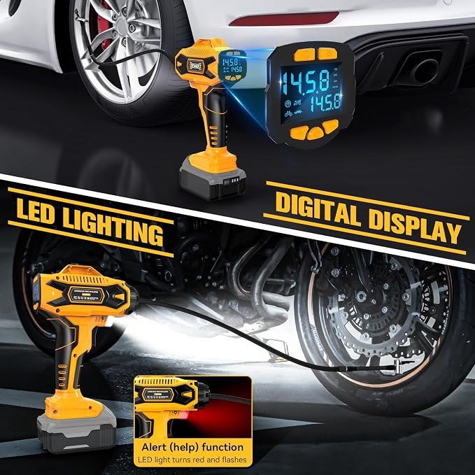 160PSI Cordless Tire Inflator Compatiblew with Dewalt 20V Battery, Portable Air Compressor for Auto, Motorcycles, Bikes, Car Air Pump with Auto Shut-Off, LCD Display, LED Light (Tool Only)