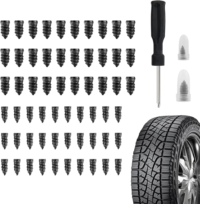 60PCS Tire Plug Kit with Screwdriver,Rubber Flat Tire Repair Kit for Fast Repair of Tire Punctures,Durable Car Tire Repair Kit Self-Service Repair Nails for Car Motorcycle Truck (60PCS)