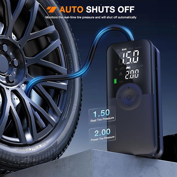 Tire Inflator Portable Air Compressor Rechargeable Battery Cordless 150PSI Faster Inflation Pump with Pressure Gauge for Car Motorcycle Bicycle Ball