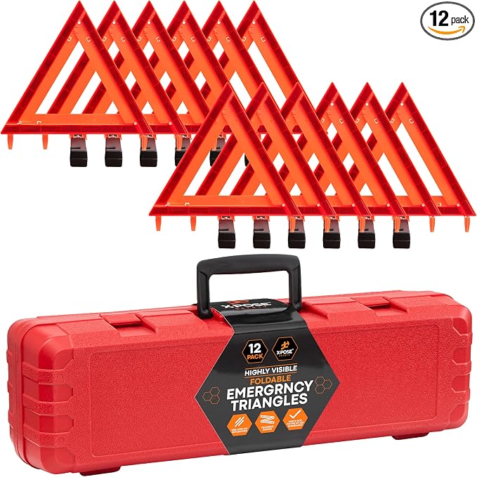 Reflective Emergency Triangles – 12 Kits (36 Triangles) – DOT Approved Roadside Car Safety Warning Reflectors – Red & Orange Automotive Vehicle Hazard Visibility Markers