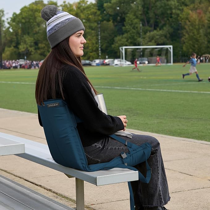 Heated Stadium Seat, Foldable, Lightweight with Carrying Strap, Foam Cushion for Comfort, Adjustable, Back Support, Multi-Functional Use As Stadium Seat or Seat Pad, Navy/Navy