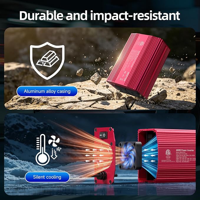 400W Car Power Inverter for Vehicles – DC 12v to AC 110v Car Plug Adapter Outlet with PD 30W USB-C &USB-A 3.0 Fast Charging, Car Charger Cigarette Lighter Adapter for Laptop, Road Trip, Camping