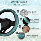 8 pcs Bling Car Accessories Set for Women, Steering Wheel Cover, Sparkly Seat Belt Covers, Bling Gear Shift Cover, Universal Fit Most Cars (Aquamarine Diamond)