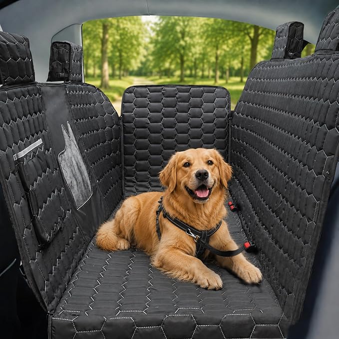 Dog Seat Covers for Tesla Model Y,Dog Hammock for Tesla with Side Flaps, 100% Waterproof Tesla Model Y Dog Accessories with Mesh Window & Headrest Protector Easy Clean up Pet Car Seat Cover