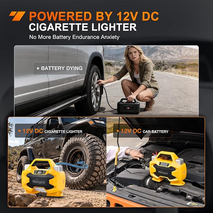 Portable DC 12V Heavy Duty Tire Inflator Dual Cylinders and Dual Motors Tire Pump 150PSI Air Pumps Auto Shutoff with Screen and LED Light Air Compressor for Pickup Truck ORVs SUVs Cars