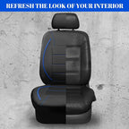 Universal FIT Piping Leather Car Seat Cover, for suvs,Van,Trucks,Airbag Compatible,Inside Zipper Design and Reserved Opening Holes (Full Set, Black and Blue)