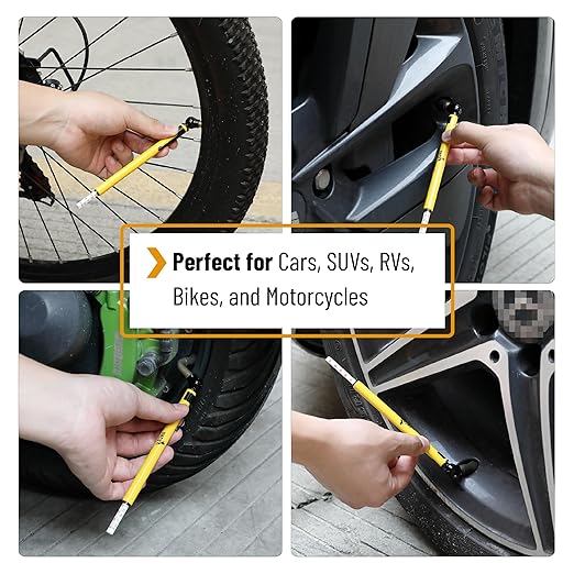 Pencil Tire Pressure Gauge, 2 Pack, 10-75 PSI, Yellow, Stainless Steel Body, Metal Made Nozzle, Rust and Corrosion Resistant, Pencil Air Pressure Gauge for Tires, 3 Measurements for Cars, Bikes