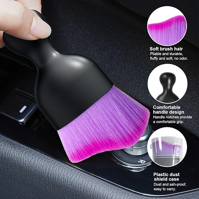 2 PCS Car Detailing Brush, Curved Soft Bristles Auto Removal Dust Collectors, Universal Vehicle Dashboard, Air Conditioner Vents etc Interior Cleaning Tool Accessories (Double Purple)