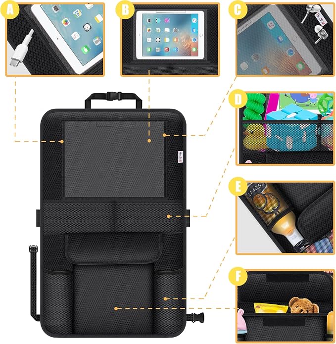 Kick Mats Back Seat Protector, Waterproof Oxford Seat Back Protector, Car Seat Back Protector for Kids, Back of Seat Protector for Kids Feet Car Seat (Black D -2 Set)