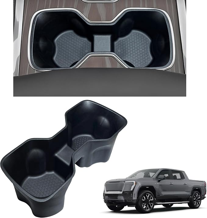 Center Console Cup Holder Inserts for 2024-2026 Chevrolet Silverado EV RST & LT/GMC Sierra EV Denali Accessories Noise-Free TPE Middle Console Drink Holder Organizer Non-Slip Cup Holder Protector