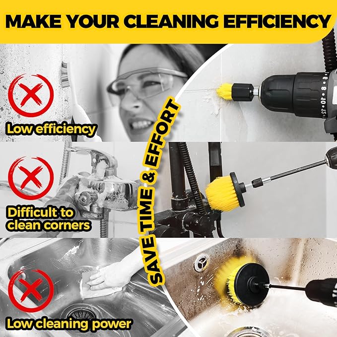 6Pack Drill Brush Power Scrubber Cleaning Brush Extended Long Attachment Set All Purpose Drill Scrub Brushes Kit for Grout, Floor, Tub, Shower, Tile, Bathroom，Scrub Brush Blue