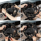 Sun Moon Steering Wheel Cover for Women Girly,Stars and Clouds 15 Inch Non-Slip Breathable Neoprene Steering Wheel Cover Fit Auto,SUVs,Includes 2 PCS Cup Coasters