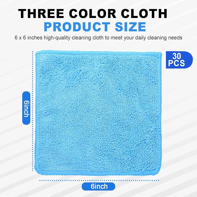 Cleaning Cloth Dry Erase Cloth Cleaning Rags Reasonable Kitchen Towels Microfiber Towels Cars Wash(6 x 6 Inch,Blue/Light Blue/Dark Blue,30 Pcs)