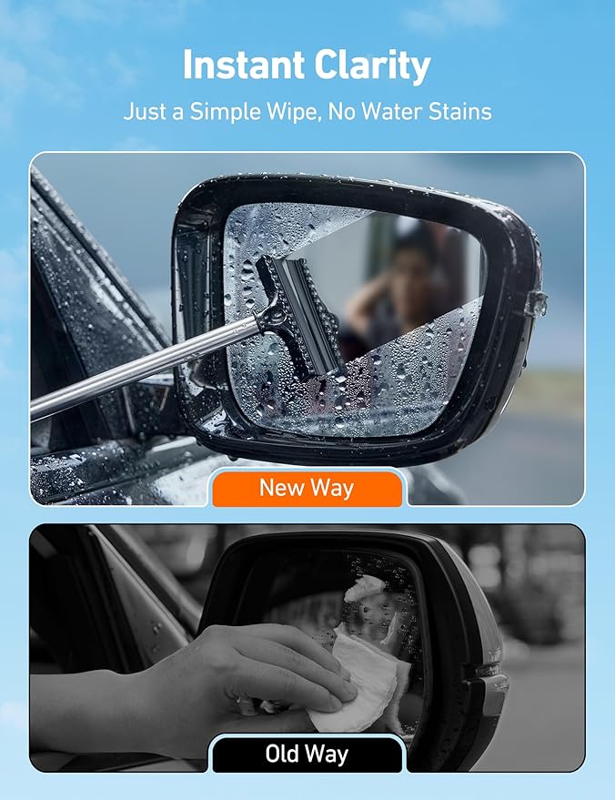 Car Windshield Cleaner Tool, Window Cleaning Kit with 39in Car Mirror Squeegee, 4 Reusable Microfiber Pads and Extendable Handle, Blue