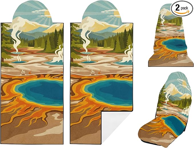 2 Pack Car Seat Towel Covers, Sweat Protector for Front Seats, Premium Thickened Microfiber with Tribal Sea Turtle, Breathable & Quick Dry, Slip-on Headrest Pocket for Gym, Beach, Running, Hot Spring