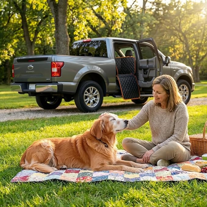 Truck Seat Cover for Dogs with Flip-Up Rear Seats 100% Waterproof Heavy Duty Pet Floor Hammock with Mesh Visual Window Senior Dog Friendly & Nonslip Fits Ford F150,F250 RAM 1500,Silverado