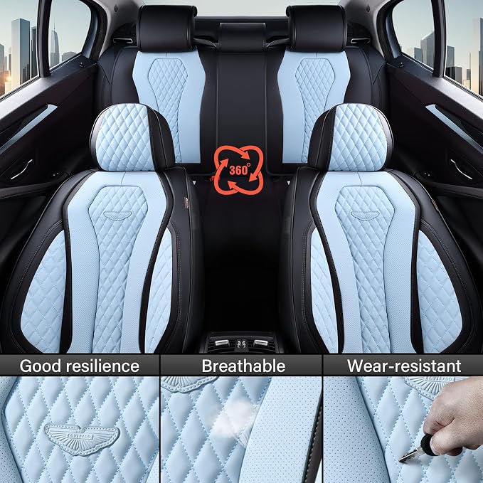 Coverado Car Seat Covers, Seat Covers Front Seats, Blue Car Seat Cover, Waterproof Car Seat Covers, Car Seat Cushion, Front Leather Seat Protector Fit for Most Cars