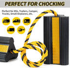 Heavy Duty Rubber Wheel Chocks, 1 Pair, 8.3" L x 4.4" W x 4" H, Non-Slip Tire Stopper Blocks with Rope, for RV Camper Travel Trailers Motorhome Aircraft Car Truck