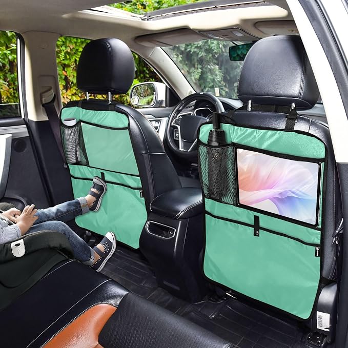 Medium Aquamarine Seat Back Organizer Car Kick Mat with Pocket, 2 Pack Car Seat Back Protectors For Vehicles