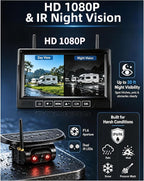 HD 1080P Dual Wireless Backup Camera: 1-Second Magnetic Easy Install RV Backup Camera with 7-inch Split-Screen DVR Monitor - 15200mAh Solar Battery, Up to 3-Day Trip for RV Camping & Travel Trailers