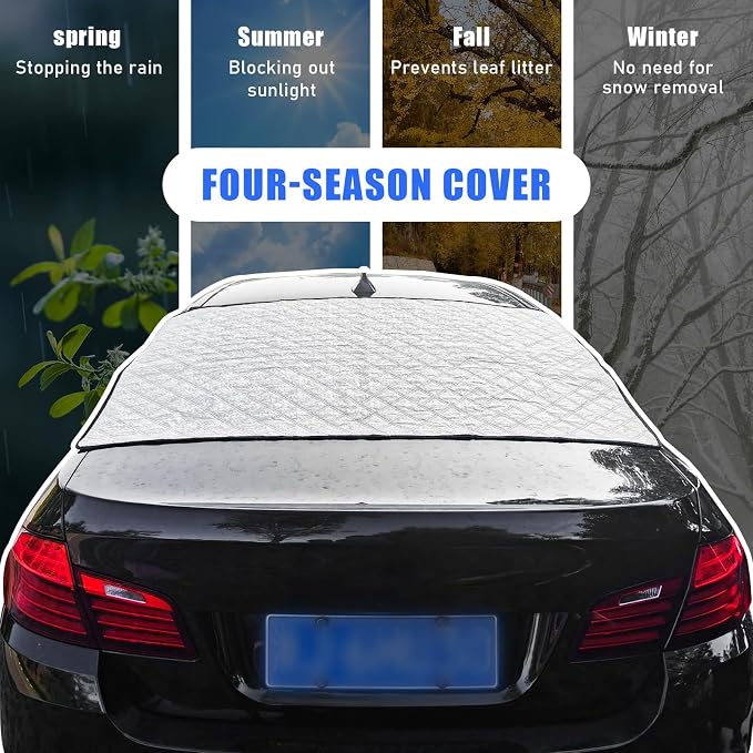 Car Rear Windshield Cover, Magnetic Auto Rear Windscreen Snow Ice Cover, 4 Layers All-Weather Ice Frost Snow Protector, Automotive Winter Accessories for Most Vehicles