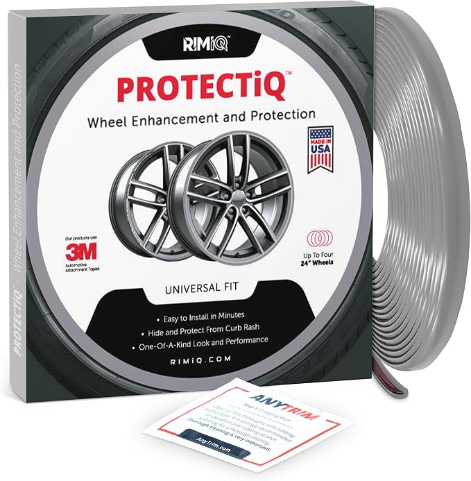 PROTECTiQ Universal Wheel Protection - Trim Easy to Apply with Automotive 3M Tape. 6 Colors - Fits Up to 24" Rims - Including Tesla - Light Gray