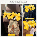 2PCS Satin Bow Pearl Car Seat Headrest Hooks – Car Bag Holder & Vehicle Hanger for Purses – Cute Coquette Aesthetic Interior Decoration – Cute Auto Organizer Accessories Universal (Sunshine Yellow)