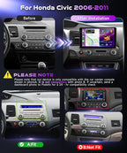 [4+64G] Android 15 Car Radio Stereo for Honda Civic 2006-2011 with Wireless CarPlay & Android Auto, 10.1 Inch in-Cell Screen Car Auido with AHD Backup Camera GPS WiFi FM RDS Radio EQ SWC