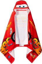 Kids Hooded Towel – 22" x 51" Super Soft Bath Wrap with 3D Hood, Classic Characters, Beach, Pool & Travel, Official Licensed, Red - Cars