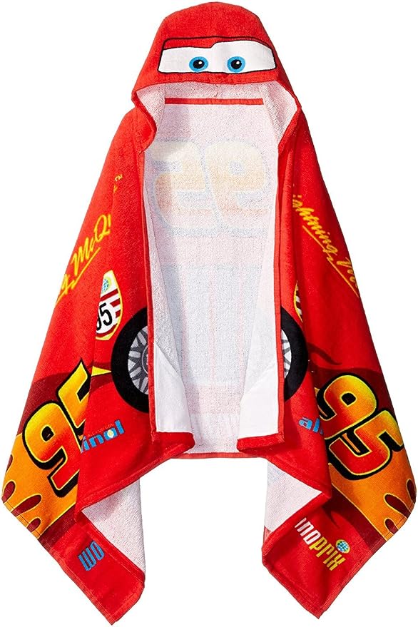 Kids Hooded Towel – 22" x 51" Super Soft Bath Wrap with 3D Hood, Classic Characters, Beach, Pool & Travel, Official Licensed, Red - Cars