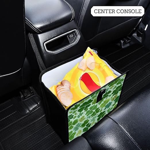 Car Trash Can Organizer Bin with Adjustable Strap for Back Front Seat Console Waterproof Leakproof Collapsible Portable 8.66 Inch Green Nature St Patrick Clovers