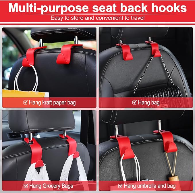 Car Seat Headrest Hook - 4 Pack Universal Auto Back Seat Hook Organizer for Purse Coat, Interior Accessories