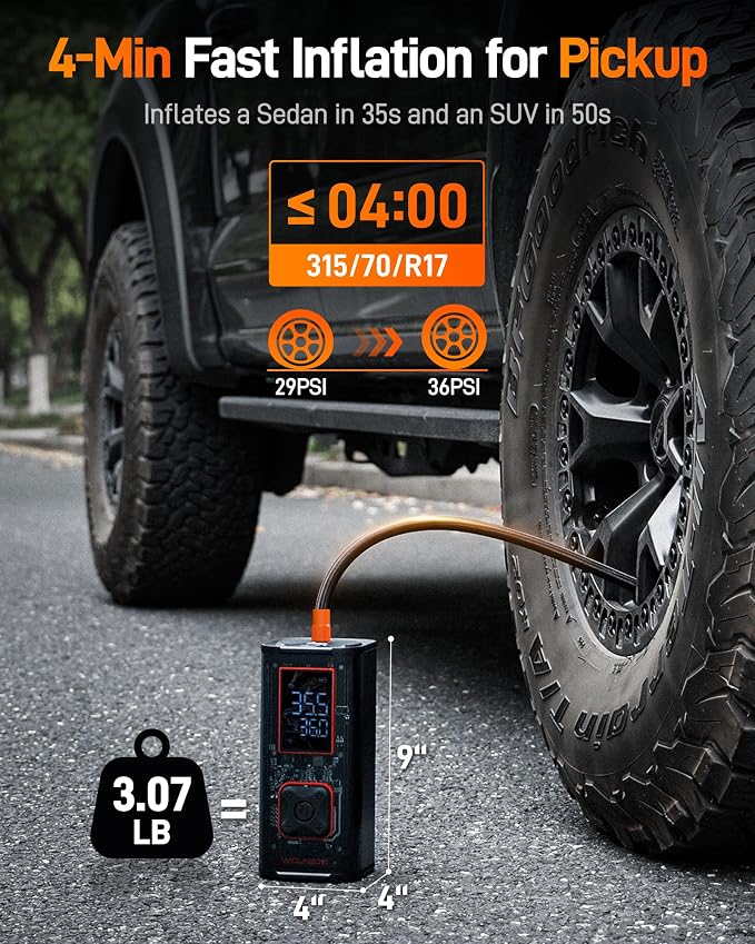 150PSI Heavy Duty Tire Inflator Portable Air Compressor,Double- cylinder 45LPM Fast Air Pump for Car Tires,3.5'' LED Display,20'' Hose,Air Compressor for Car,Pickup Truck,Bike