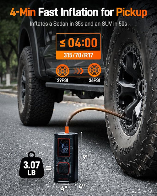 150PSI Heavy Duty Tire Inflator Portable Air Compressor,Double- cylinder 45LPM Fast Air Pump for Car Tires,3.5'' LED Display,20'' Hose,Air Compressor for Car,Pickup Truck,Bike