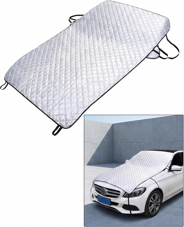 Half Car Cover, Windshield Cover for Ice and Snow, Aluminum Heat Block Foil Hood Covers, Universal Hail Protector Sunshade Automotive Covers