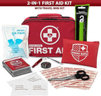 2-in-1 First Aid Kit for Car, Travel & Home, Businesses - Bonus Mini Kit for Medical Emergency Aid, Survival, Camping - 120+32 Pcs, Small+Travel FAK