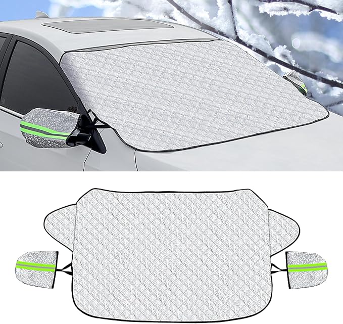 Car Windshield Snow Cover, 4 Layers Winter Frost Protection for Any Weather, Windscreen Covers with Side Mirror Covers, Front Window Automotive Covers for Car SUV Trucks