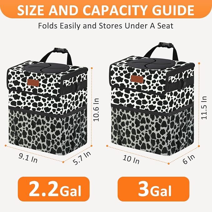 Car Trash Can for Car Cute,Bag Bin Hanging Waterproof Automotive Garbage Cans Leak Proof Vehicle Trash Can Cow Print