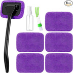 8 Pcs Car Windshield Cleaner Tool Kit with Removable Handle, Microfiber Towel Pads, Brush, Empty Spray Bottle for Auto Glass Wiper Suvs Rvs & Home Windows(Purple)