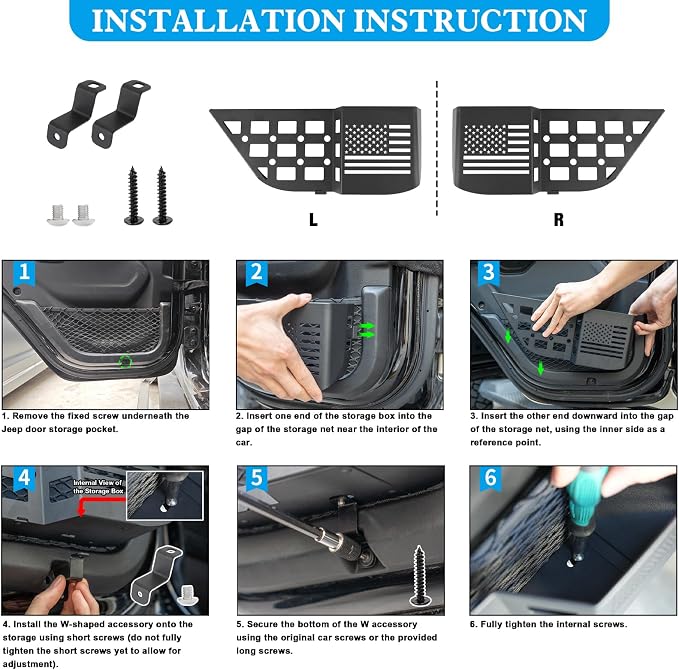Z8 Metal Rear Door Storage Pockets Compatible with 2018-2025 Jeep Wrangler JL JLU JT Side Organizer Storage Box Replace Sagging Nets