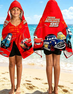 Cars Printed Soft Cotton Terry Hooded Towel Wrap, Absorbent Wearable Hooded Towel for Bath Pool Beach, 28 in x 55 in