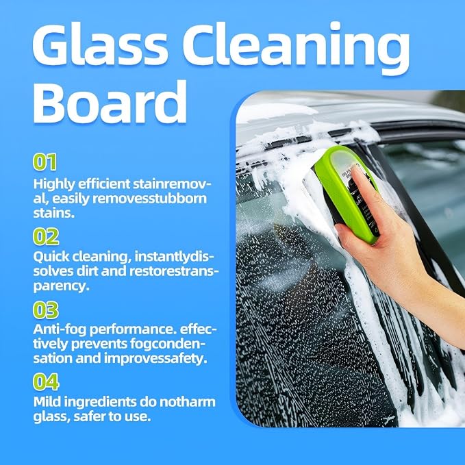 Automotive Glass Cleaning Brush with Refill, 2026 New Windshield & Window Care Tool, Anti-Fog Surface Cleaner Brush for Car Glass, Easy-Press Cleaning Board for Home and Vehicle Use (Green)