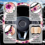 Watercolor Peony Floral Steering Wheel Cover for Women, Anti-Slip Car Steering Wheel Cover with 2 Pcs Cup Holders Neoprene Breathable Car Accessories Universal 15 Inch Auto Interior Decor