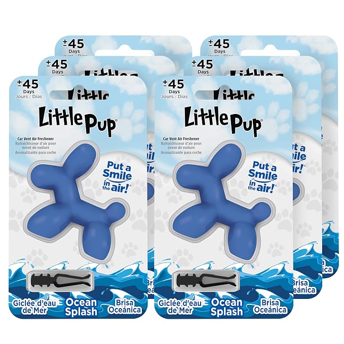 Little Pup 96603-6PK Ocean Splash Scent, Car Air Freshener, Clips to A/C Air Vent, Alcohol-Free Fragrance Oil, Non-Hazardous and Non-Toxic Plastic, Set of 6