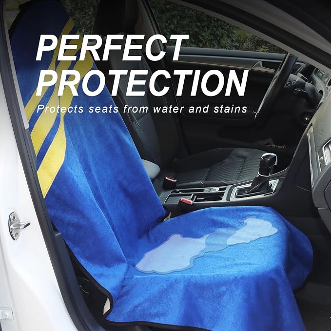 Waterproof Car Towel Seat Covers Front Seats for After Gym Workout,Auto Universal Interior Sweat Towels Cloth Bucket Carseat Cover Protector for Trucks SUV RV Boat Van (Blue with Yellow)