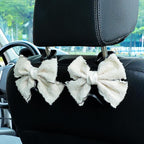 Car Seat Headrest Hook Cute Bowknot Vehicle Hanger Car Storage Organizer for Handbag Purse Coat Grocery Bag Puff Ivory